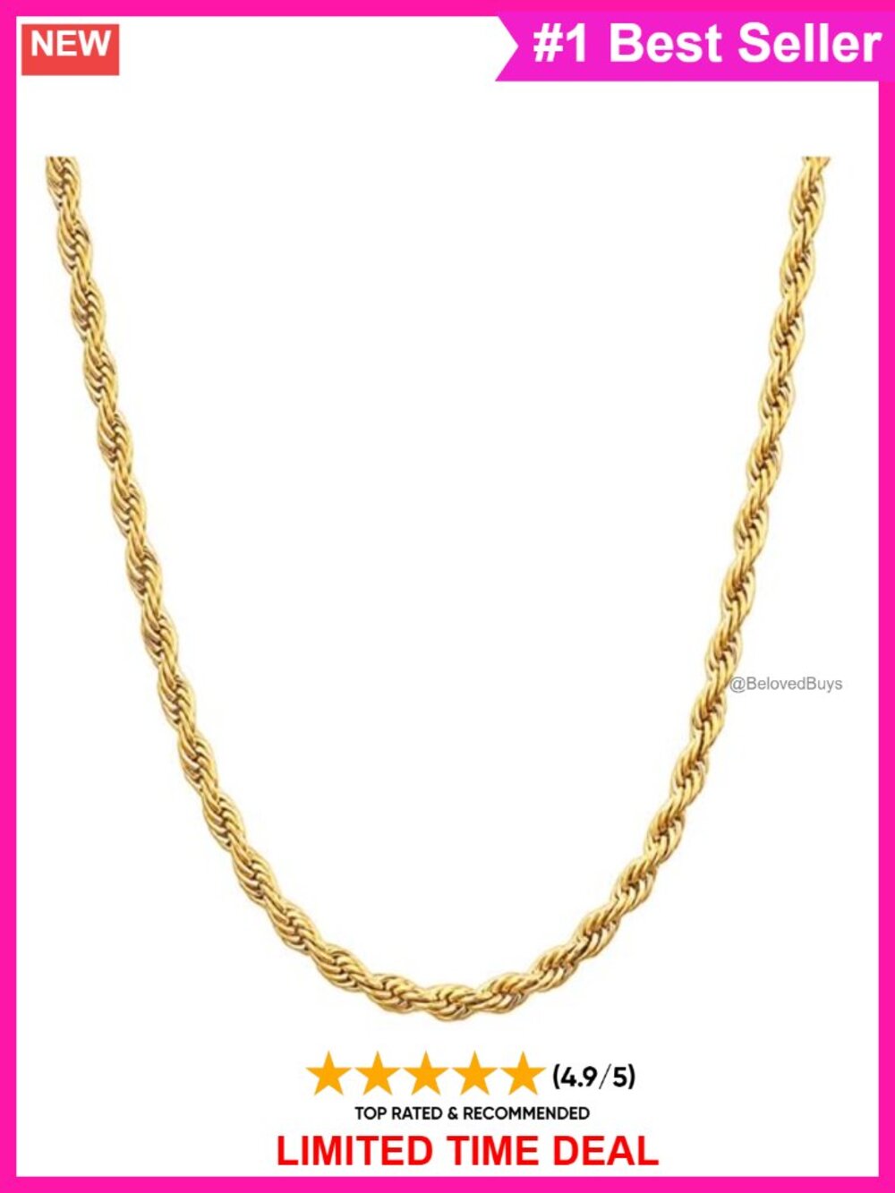 14K Yellow Gold Twisted Rope Chain Necklace 16 Inch Lobster Clasp Unisex